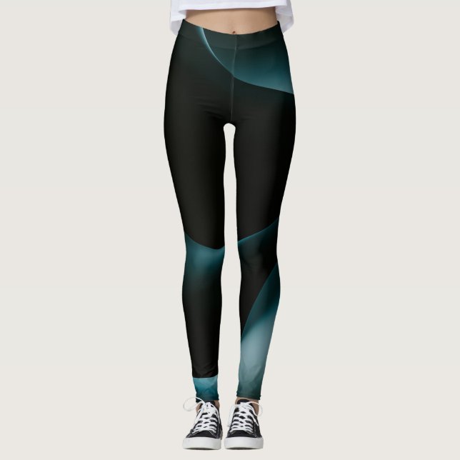 Leggings Patrón ondulado negro verde Mujeres de entrenamien (Anverso)