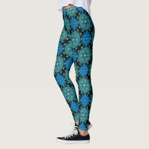 Leggings Patrón oriental azul fractal verde