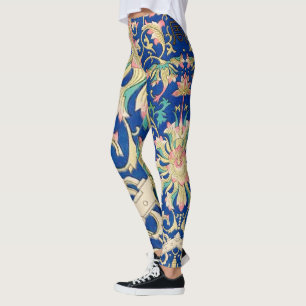 Leggings Patrón oriental floral anticuario Azul profundo re