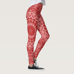 Leggings Patrón Ornamental de Mandala Rojo y Blanco
