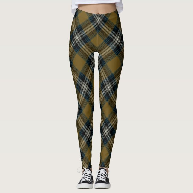 Leggings Patrón oro azul argílico tartán (Anverso)