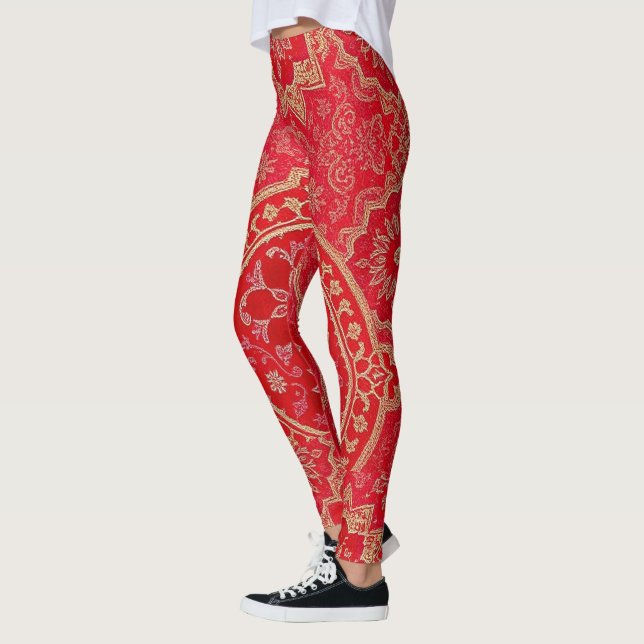 Leggings Patrón Oro Rojo ORIENTAL - Piernas (Izquierda)