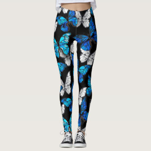 Leggings Patrón oscuro sin foco con mariposas azules morfo