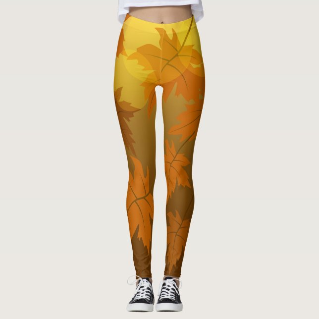 Leggings Patrón otoñal con hojas de arce en caída y bokeh (Anverso)