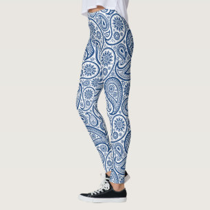 Leggings Patrón paisajista blanco y azul marino