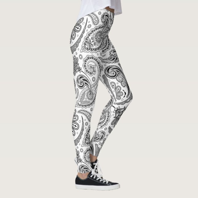 Leggings Patrón paisley negro sobre blanco (Derecha)