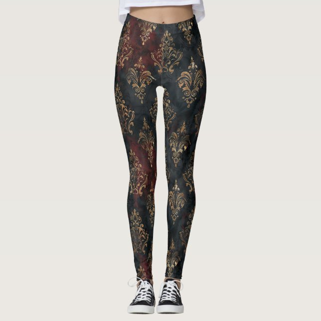 Leggings Patrón Persa Dorado Damask Noir (2) (Anverso)