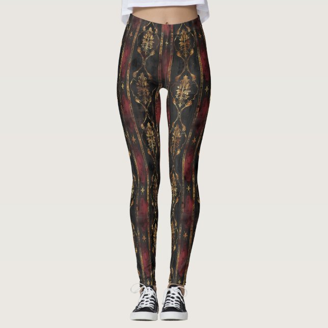 Leggings Patrón Persa Dorado Damask Noir (3) (Anverso)
