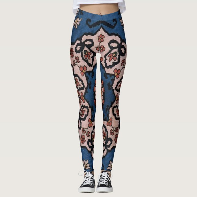 Leggings Patrón persa turco azul oriental (Anverso)