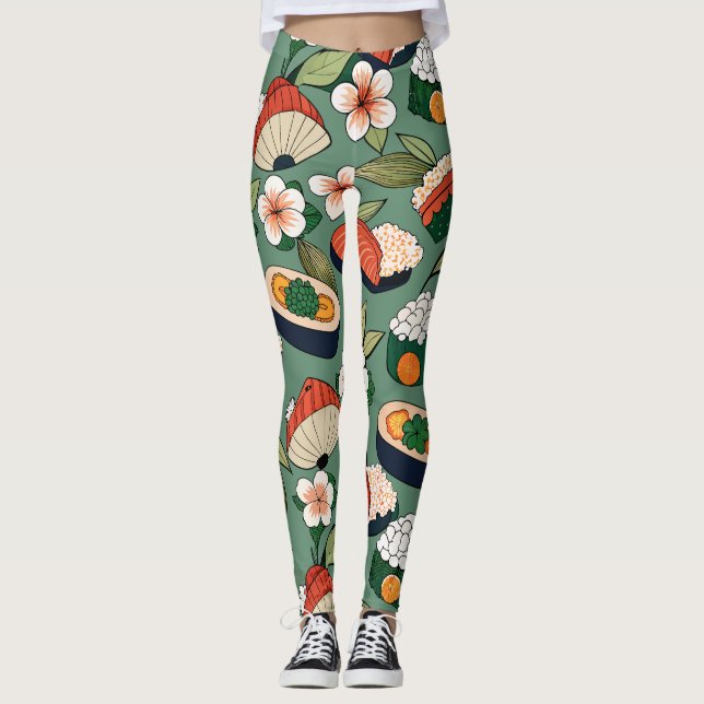 Leggings Patrón Personalizado floral de sushi (Anverso)