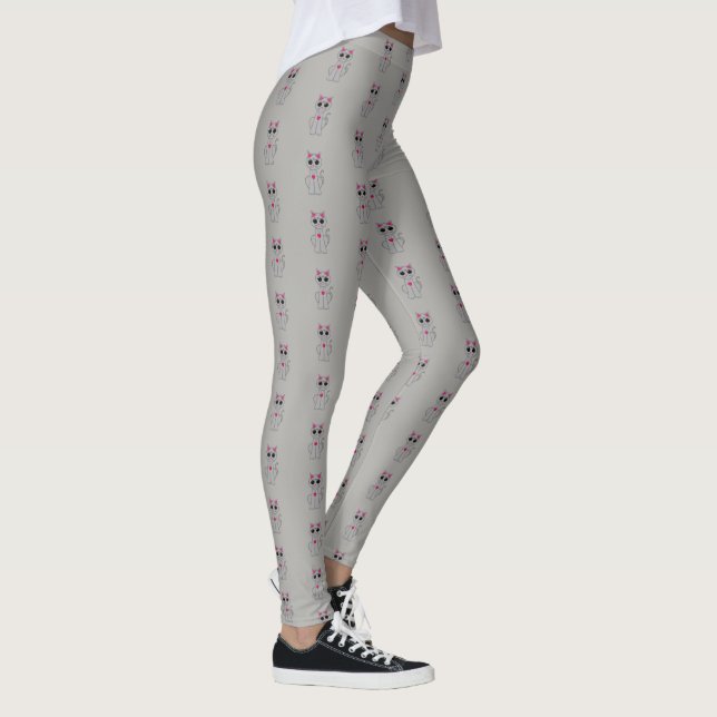 Leggings Patrón Personalizado Gato Gato Gatito Plateado en  (Derecha)