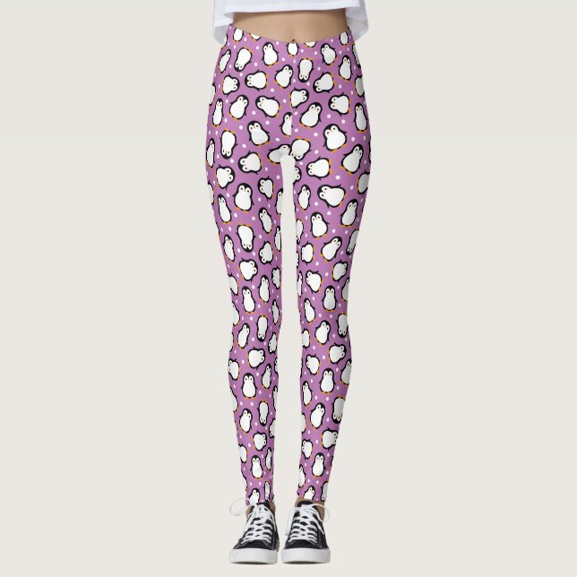 Leggings Patrón pingüino púrpura (Anverso)