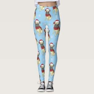 Leggings Patrón Pug In Santa Hat