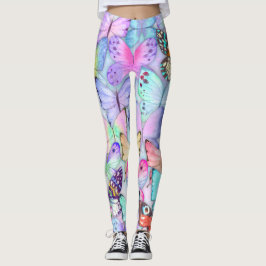Leggings Patrón púrpura de mariposas pintadas a mano