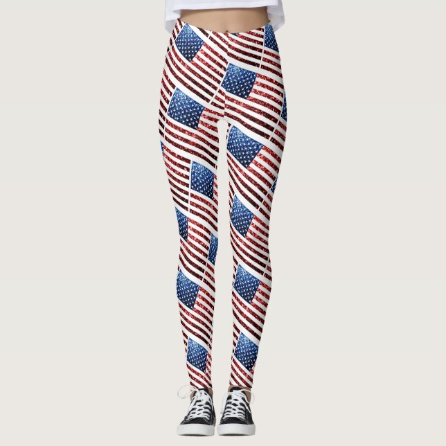 Leggings Patrón purpurinas de los destellos rojos y azules  (Anverso)