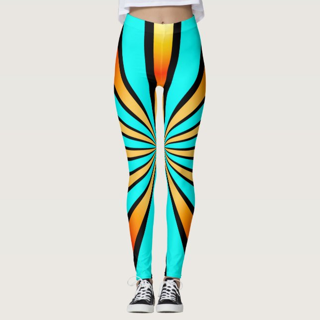 Leggings Patrón Radial Turquesa Naranja Negro (Anverso)