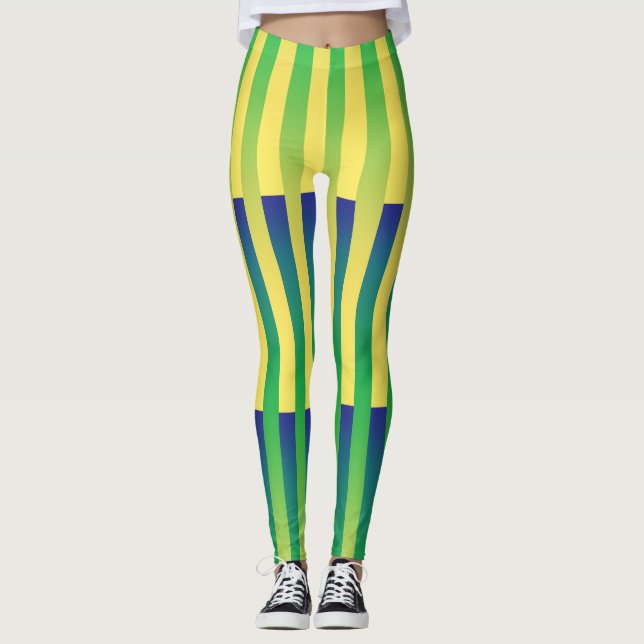 Leggings Patrón rayado azul amarillo verde (Anverso)
