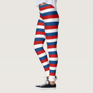 Leggings Patrón rayado azul rojo blanco
