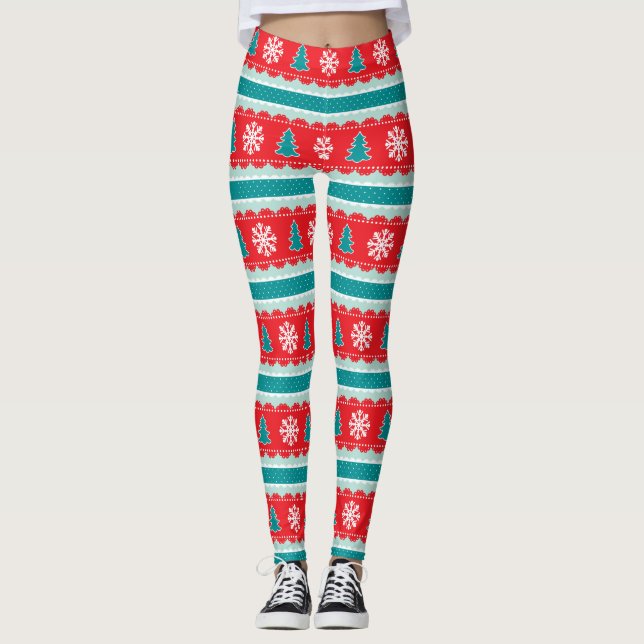Leggings Patrón rayado de Navidades Verde azulados rojos (Anverso)