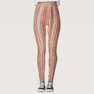 Leggings Patrón rayado rojo, beige y blanco