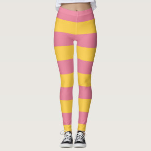 Leggings Patrón rayado vertical brillante rosa y amarillo