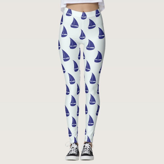 Leggings Patrón real de velero azul (Anverso)