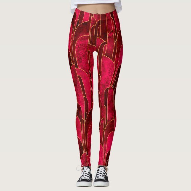 Leggings Patrón real rojo y oro Art Deco (Anverso)
