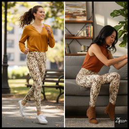Leggings Patrón Repetido de Cara de Perro Atestado en Beige