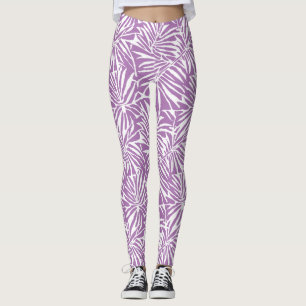 Leggings Patrón repetido de hoja tropical púrpura pálida
