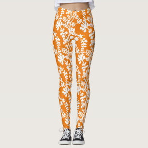 Leggings Patrón Repetidor Floral Blanco Y naranja