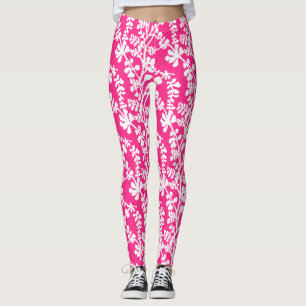 Leggings Patrón Repetidor Floral Rosa Y Blanco