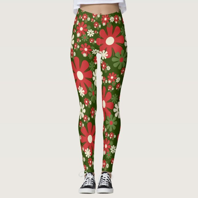 Leggings Patrón Retro 60s 70s Floral Flower Power Xmas (Anverso)
