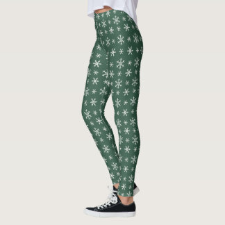 Leggings Patrón Retro de Copo de Nieve Verde de Vacaciones