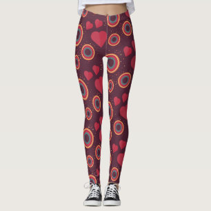 Leggings Patrón Retro de Corazones y Círculos