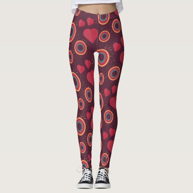 Leggings Patrón Retro de Corazones y Círculos (Anverso)
