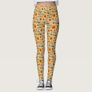 Leggings Patrón Retro de Furgoneta con Girasoles – Boho Hip