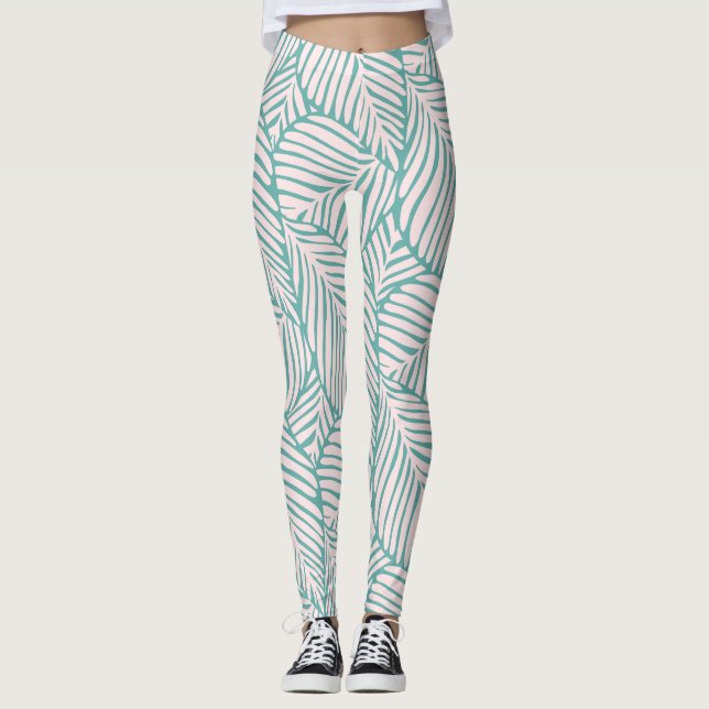 Leggings Patrón retro de Guay l Hoja tropical l Rosa y verd (Anverso)