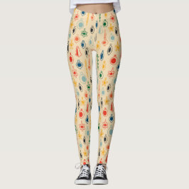 Leggings Patrón retro de mediados del siglo con juguetes de