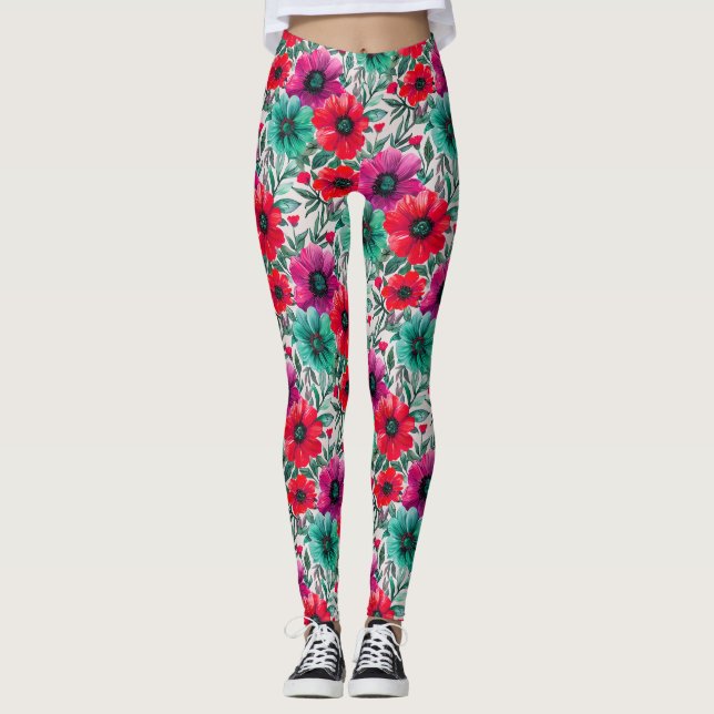 Leggings Patrón retro de moda rústica floral (Anverso)