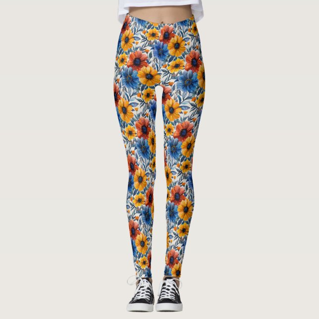 Leggings Patrón retro de moda rústica floral (Anverso)