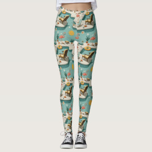 Leggings Patrón Retro de Verano junto a la Piscina de Flame