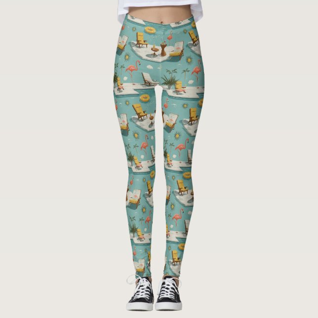 Leggings Patrón Retro de Verano junto a la Piscina de Flame (Anverso)
