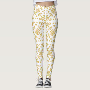 Leggings Patrón retro dorado y blanco