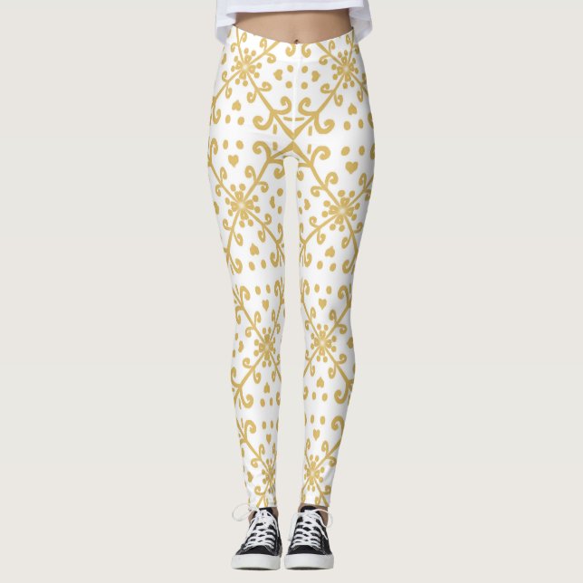Leggings Patrón retro dorado y blanco (Anverso)