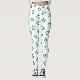 Leggings Patrón retro floral Blanco verde