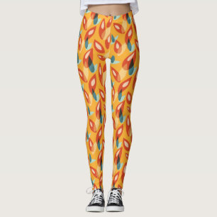 Leggings Patrón retro moderno Guay geométrico Naranja amari
