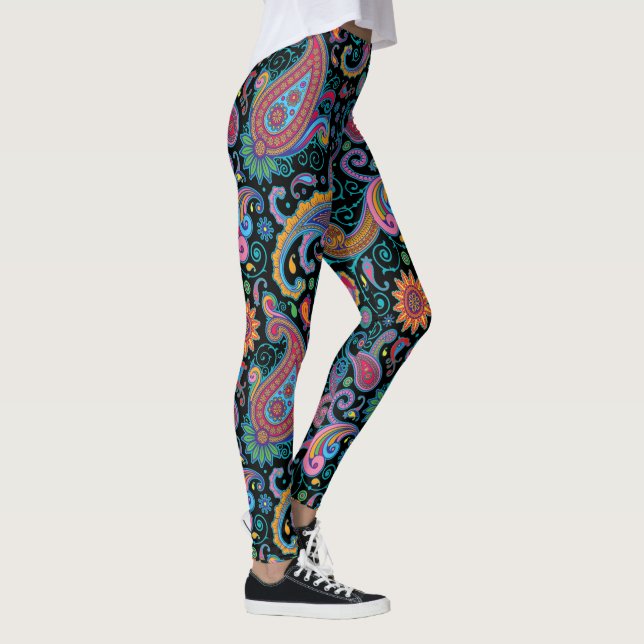 Leggings Patrón retro paisley colorido (Derecha)