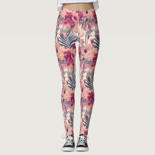 Leggings Patrón retro tropical hibiscus wren