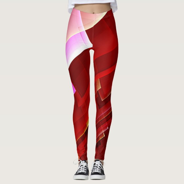 Leggings Patrón rojo abstracto geométrico (Anverso)