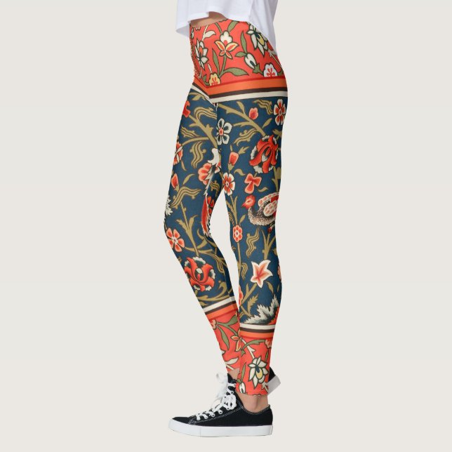 Leggings Patrón rojo azul pájaro y flor (Izquierda)